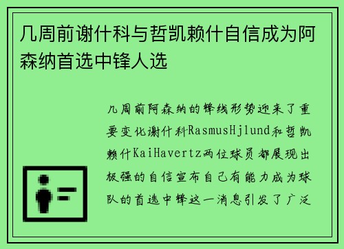 几周前谢什科与哲凯赖什自信成为阿森纳首选中锋人选